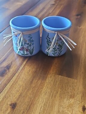 La Fermiere Ceramic Reuseable Jars with Decopaged Floral Design  Qty 2